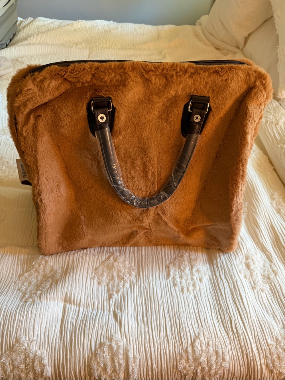 Faux Fur Tote Bag in Camel - Plush Women’s Handbag